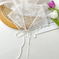 Ingvn Casual Vintage Lace Flower Hair Scarf Cute Thin White Bandanas for Women Chic Style Bohemian Triangle Head Scarf Photography