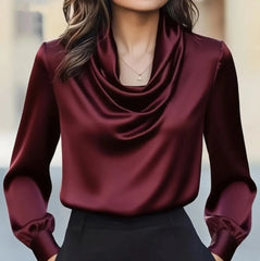 Ingvn Autumn fashion elegant temperament solid colour simple swing collar long-sleeved shirt women