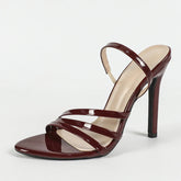 Ingvn Sexy Slip On Back Strap Sandals Ladies Patent Leather Narrow Band Open Toe Gladiator High Heels Summer Shoes Women Size 43
