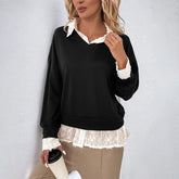 Ingvn - New European and American Hot Women's Striped Fashionable Casual and Versatile Long-sleeved Sweatshirt Pullover Sweatshirt