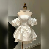 Ingvn French Style Elegant Puff Sleeve Sexy off-Shoulder Backless High Waist Slim Fit White Princess Birthday Party Dress Women Summer