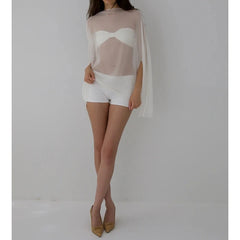 Ingvn Womens Sheer Chiffon Cape Sleeve Top Batwing Boat Neck Loose Flowy See Thru Blouse Bikini Cover Up Vacation Beachwear