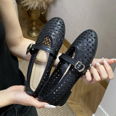 Ingvn Fashion Embroidery Hollow out Women Ballet Flats Comfortable Soft Soles Mary Janes Lazy Walking Loafers Casual Girls Shoes