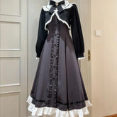 Ingvn Harajuku Ruffled Long Suspender Sweet Dress + Patchwork Short Blouses Y2k Aesthetic 2 Pieces Set Woman Grunge Outfits