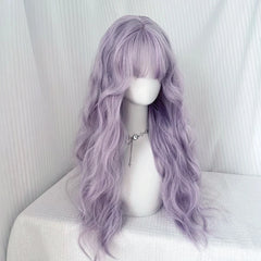 Ingvn Long Wavy Grey Purple Wig Synthetic Natural Looking Lolita Cosplay Wig Halloween Costume Party Wig for Women Daily Wear
