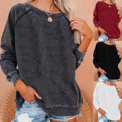 Ingvn - Women Autumn Winter Solid Color Raglan Sleeve Crew Neck Loose Casual Sweatshirt Tops