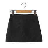 Ingvn Autumn Winter High Waist Suede Faux Leather Mini Skirt Women Back Zipper A-line Short Skater Party Femme Camel Black