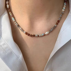 Ingvn Pure Handmade Woven Natural Stone Beadeds Chain Pearl Pendant Necklace Luxurious Accessories For Women's Necks Fashion Jewelry