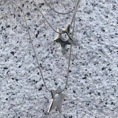 Ingvn Y2K Irregular Hollow Star Pendant Stainless Steel Necklace for Women Men Unisex Punk Hip Hop Trending Neck Chain Jewelry