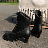 Ingvn New Lace Up Ladies High Heel Shoes Strange Steampunk Boot Victorian Ankle Boots Women Pointed Toe Thick Soled Short Boots