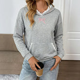 Ingvn - Women Sweet Hoodie Bow Embroidery Lace Trim Splice Long Sleeve Loose Casual Pullover Sweatshirt