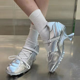 Ingvn Spring Autumn Cross-tied Women Ballet Shoes Comfortable Round toe Mary Janes High heels Girls Loafers Shoes Zapatoe Tacon Mujer