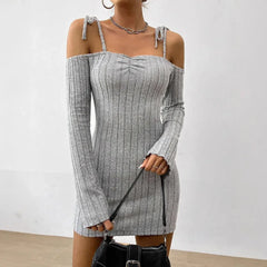 Ingvn Fashionable Sexy Knitted Wrap Dress New Cross-Border Double Shoulder Strap Close-Fitting Women's Dress