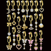 Ingvn 2 Pcs Elegant Clip-On Fake Belly Button Rings for Women - 304 Stainless Steel, Heart, Butterfly & More Designs, Ideal Gift