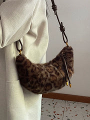 Ingvn - Leopard Plush Bag Faux Fur Bolsas Feminina Fashion Commuter Bolsa Crossbady Bags for Woman Bolsos Mujer Croissant Sac Femme