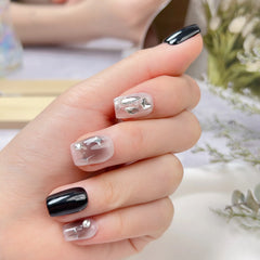 Ingvn 10Pcs Short Sweet and Cool Handmade Press On Nails Full Cover Design Round Head Fake Nail Artificial Manicure Wearable Nail Tips
