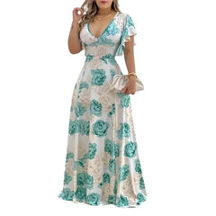 Ingvn Women's XL-5XL Plus Size Hot selling V-neck elegant and casual printed long dress with large hem for women's clothing Women's