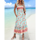 Ingvn New Fashion Women's Waist Cinching Holiday Style Dress Ladies Elegant Sleeveless Foral Printed Elastic Waist Midi Skirt