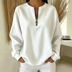 Ingvn - Women Round Neck Half Zip Sweatshirt Long Sleeve Loose Pullover Casual Fall Daily Top