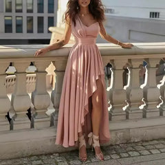 Ingvn Spring Women's Clothing Elegant Off Shoulder High Waist Maxi Dress For Woman Polyester Bodycon Sleeveless Solid Formal Gown