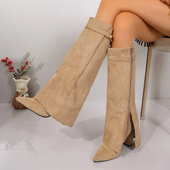 Ingvn Winter Fashion Pointed Velvet High Heel Boots Women Large Size Cuff Double Layered Booties Stylish Comfortable Footwear boots