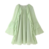 Ingvn Solid Minimalist Mini Dresses For Women Round Neck Long Sleeve High Waist Elegant Dress Female Fashion New Style