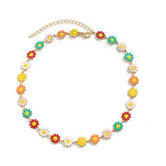 Ingvn Daisy Colorful Necklace Women Bohemian Charm 18k Gold Plated Chain Stainless Steel Jewelry Cute Girl Accessories Gift