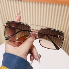 Ingvn Fashionable Double Bridge Cut-Edge Sunglasses UV Protection Luxury Metal Shades Gradient Lens Sun Glasses for Men and Women