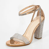 Ingvn Fashion Glitter Rhinestones Square High Heels Sandals Summer Open Toe Crystal Ankle Strap Women Party Prom Shoes Sandalias