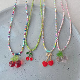 Ingvn Korean Version Color Transparent Glass Cherry Pendant, Imitation Crystal Bead Sweet Necklace Jewelry For Girls' Parties