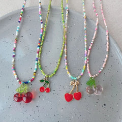 Ingvn Korean Version Color Transparent Glass Cherry Pendant, Imitation Crystal Bead Sweet Necklace Jewelry For Girls' Parties
