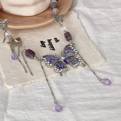 Ingvn Purple Necklace for Women Crystal Butterfly Tassels Fashion Punk Style Jewelry Sweet Vintage Collares Para Mujer