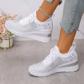 Ingvn Lady's Shoes New Women Mesh Platform Sneakers High Heels Wedges Thick Bottom Sneakers Breathable Casual Vulcanize Shoes