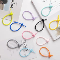 Ingvn 3 PCS Durable Candy Colors Silicone Tie Tadpole Shape Silicone Material Key Lanyard Reusable Bag Accessories Lanyard Wire Bundle