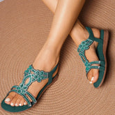 Ingvn Plus Size 36-43 Shoes for Women Rhinestone Sandals Bohemian Elastic Band Beach Shoes Fashion Casual Open Toe Sandalias De Mujer