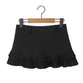 Ingvn 3 colors American Retro Light Blue Package Hips Spliced Pleated Mini Skirt Sexy Low Waist Short Skater Skirts With Shorts Lining