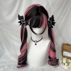 Ingvn - Long Wavy Black Highlight Pink Wig with Bangs Synthetic Diy Cosplay Wig Daily Wear Natural Wig Halloween Costume Wig for Women