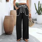 Ingvn Summer Spring Women's Clothing High Waist Wide Leg Casual Pants With Drawstring Loose Fit Tapered Polyester Long Trousers