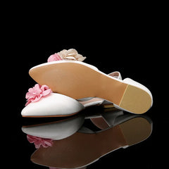 Ingvn Sweet Flowers Mixed-colors Women Flats Pumps Spring Summer Fashion Satin White Low Heeled Elegant Pointed Toe Ladies Dress Shoes