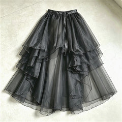 Ingvn Women Kawaii Vintage Irregular Skirt Y2K Lolita Lace Ruffles Bow Skirt Sweet Cute Harajuku Subculture Party Fashion Skirt