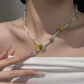 Ingvn Bohemian Colorful Beaded Lemon Pendant Necklaces for Women Fresh Sweet Plant Necklaces Vacation Girls Party Jewelry Accessories