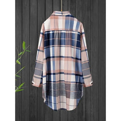 Ingvn Plus Size 1XL-5XL Women‘s Mid Length Plaid Print Women Autumn Shirts Casual Female Fashion Long Sleeve Single-breasted Blouses 