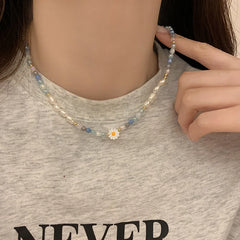 Ingvn Baroque Simulated Pearls Cute Flowers Colorful Hand-woven Beaded Short Clavicle Chain Choker Necklace For Women Girls Jewelry