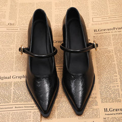 Ingvn Designer Vintage Pointed Toe Women Mary Jane Shoes Fashion Shallow Buckle Shoes Spring Ladies Elegant Dress Thick Heel Shoes