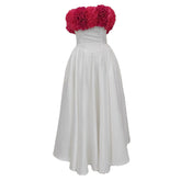 Ingvn French Elegant Temperament 3D Flower Off-Shoulder Strapless Dress Fishbone Lace-up Bow High Waist A-line Evening Dress Women