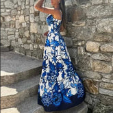 Ingvn Spring Women's Clothing Plus Size Dresses V Neck Elegant Maxi Dress For Woman Vintage Floral Print High Waist Bodycon Long