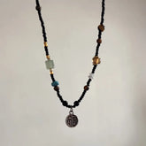 Ingvn Ping An Lock Handmade Bone Chain with Retro Beaded Design Feeling: A Small Group Necklace with a New Chinese Style Chinese Style