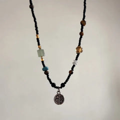 Ingvn Ping An Lock Handmade Bone Chain with Retro Beaded Design Feeling: A Small Group Necklace with a New Chinese Style Chinese Style