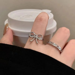 Ingvn Fashion Trend Pink Crystal Bowknot Heart Rings Zircon Ring Y2K Shiny Zircon Rings for Women Girls Party Aesthetic Jewelry