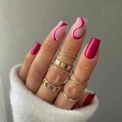 24pcs Square False Nails Love Heart Gradient Rainbow French Manicure Full Cover Fake Nails Detachable Nail Tips Press on Nails